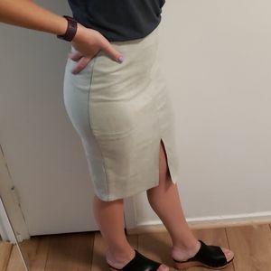 Suede Mint Green Knee Length Skirt